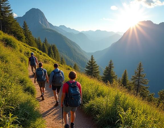 Grupo de excursionistas en una ruta de turismo responsable